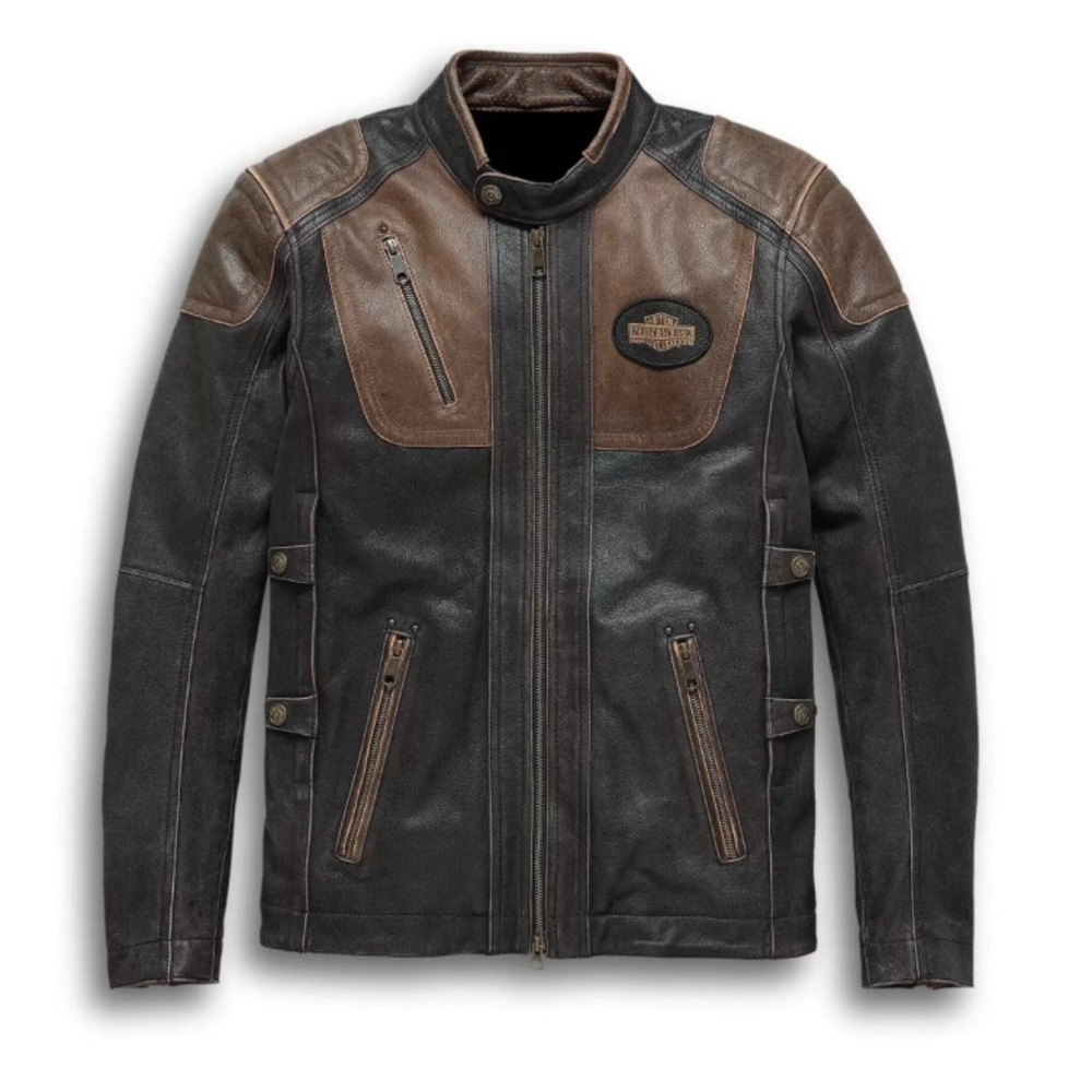 Harley Davidson Mens Large Leather Riding Triple Vent Jacket